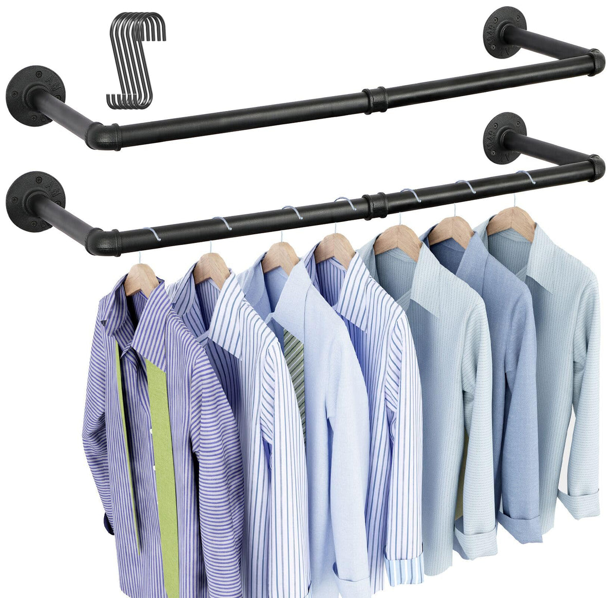 OROPY industrial pipe clothes rack wall mounted set 2 front view enhances laundry storage