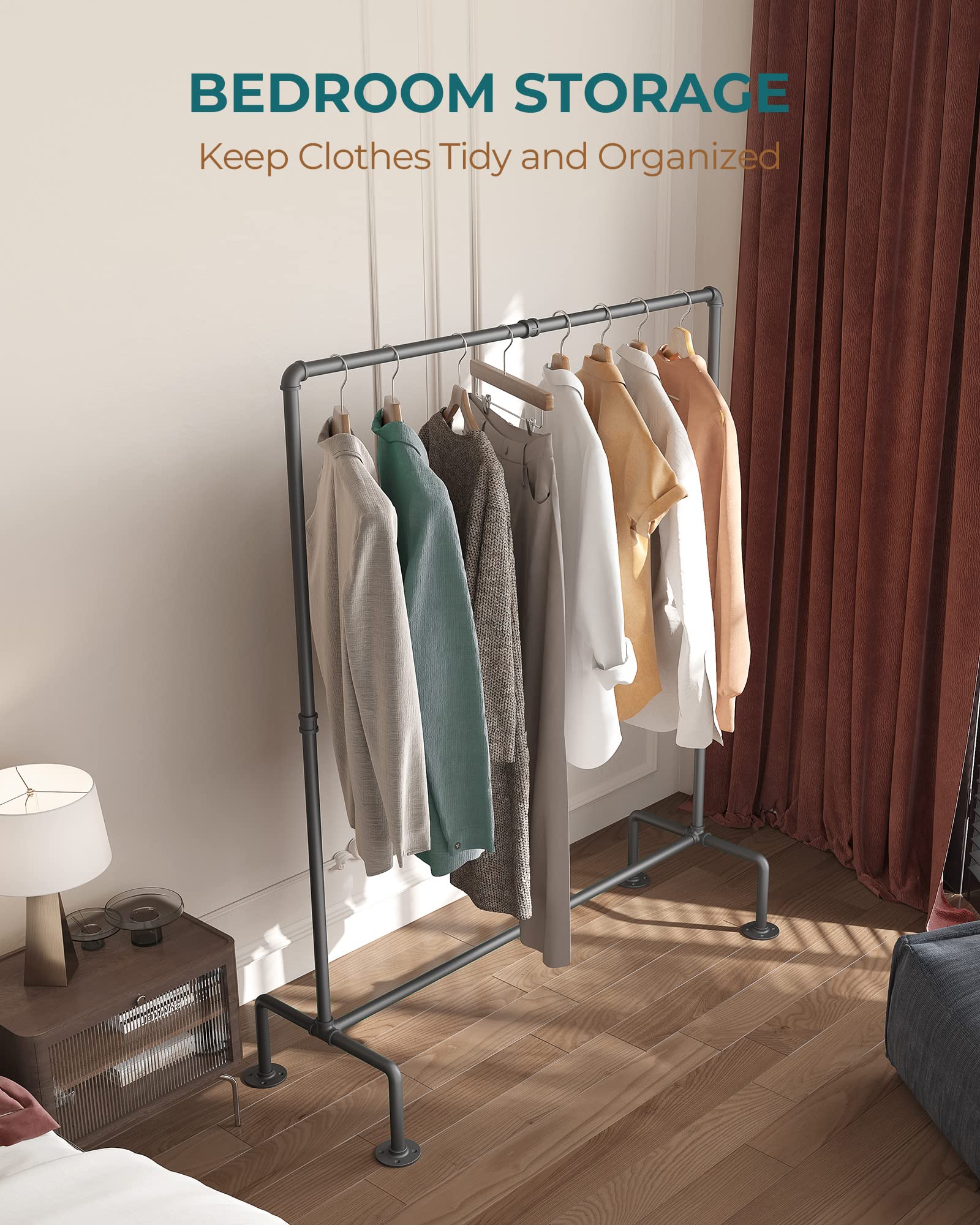 OROPY rack with hangers demonstrates garment storage in retail or home settings.