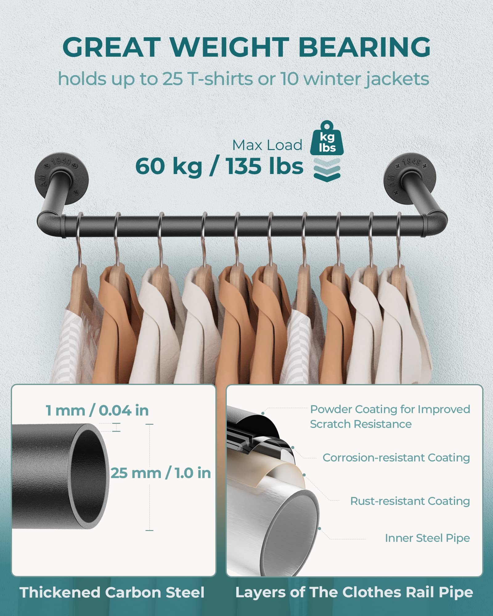 OROPY Clothes hanging with hangers on the rack for quick daily access.
