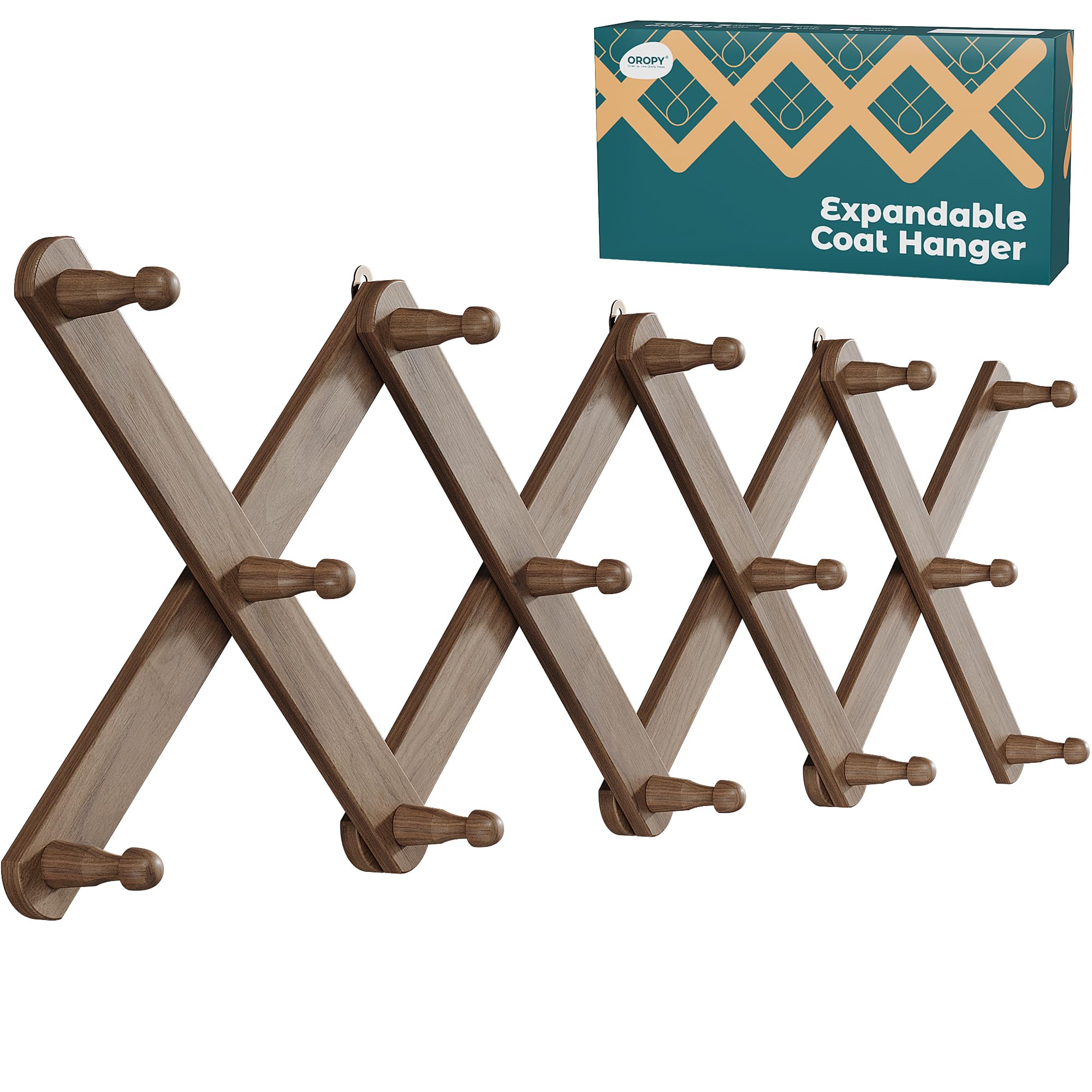 OROPY multi-use hanger supports coats, bags, mugs and accessories.