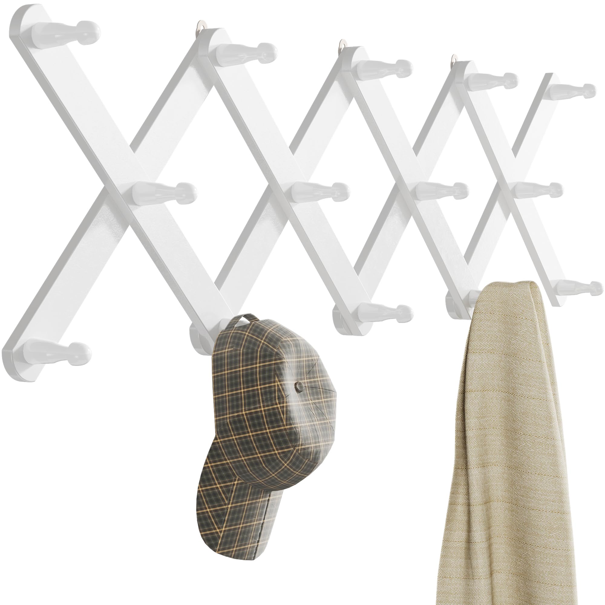OROPY Wood Accordion Wall Hanger in hallway shows 14 pegs for coats and bags