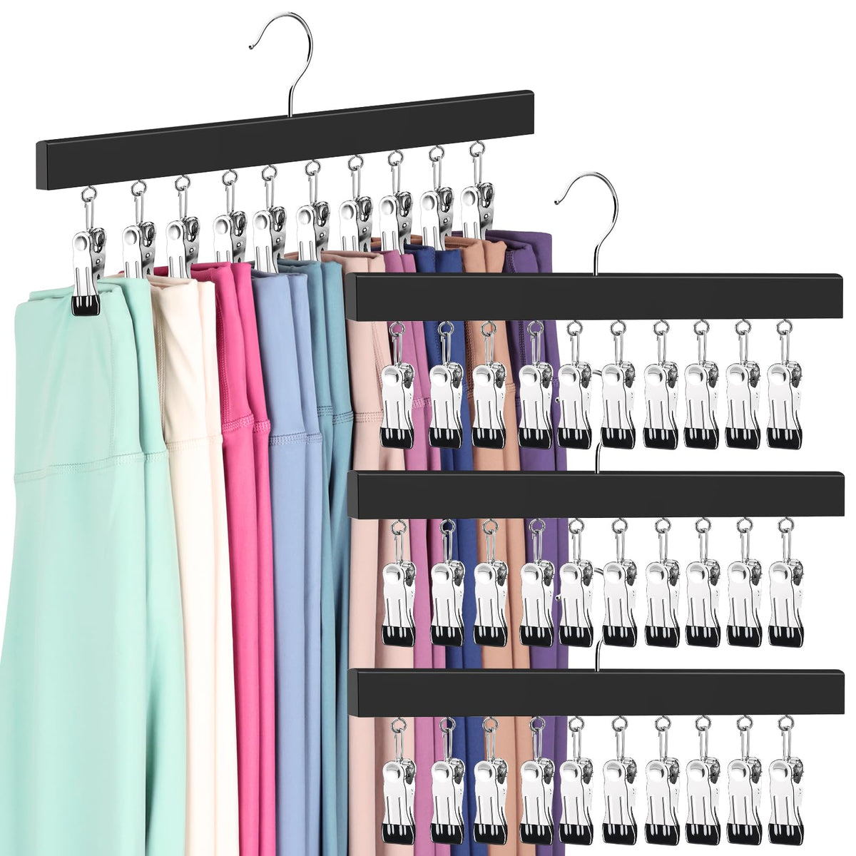 ORROENS legging organizer with wooden hangers keeps pants neatly organized and space-saving.