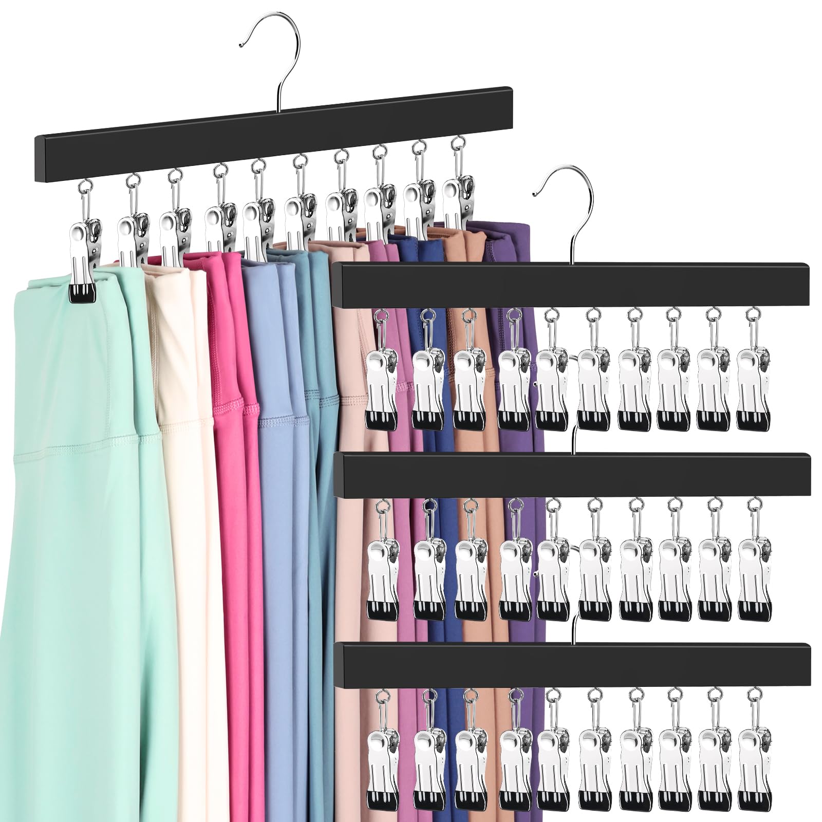 ORROENS legging organizer with wooden hangers keeps pants neatly organized and space-saving.