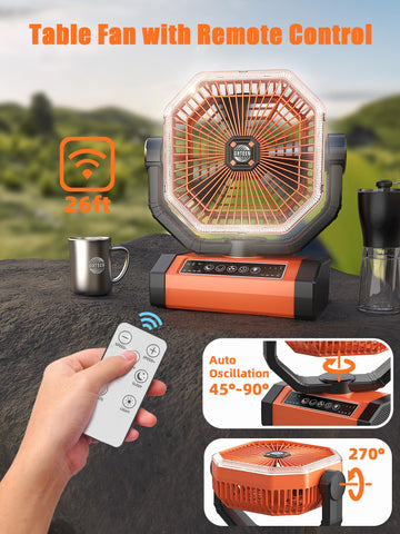 Orteen camping fan with remote control is easy to operate from distance