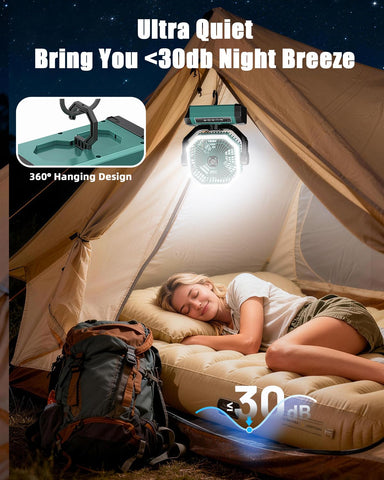 Orteen portable fan featuring built-in LED light for night use