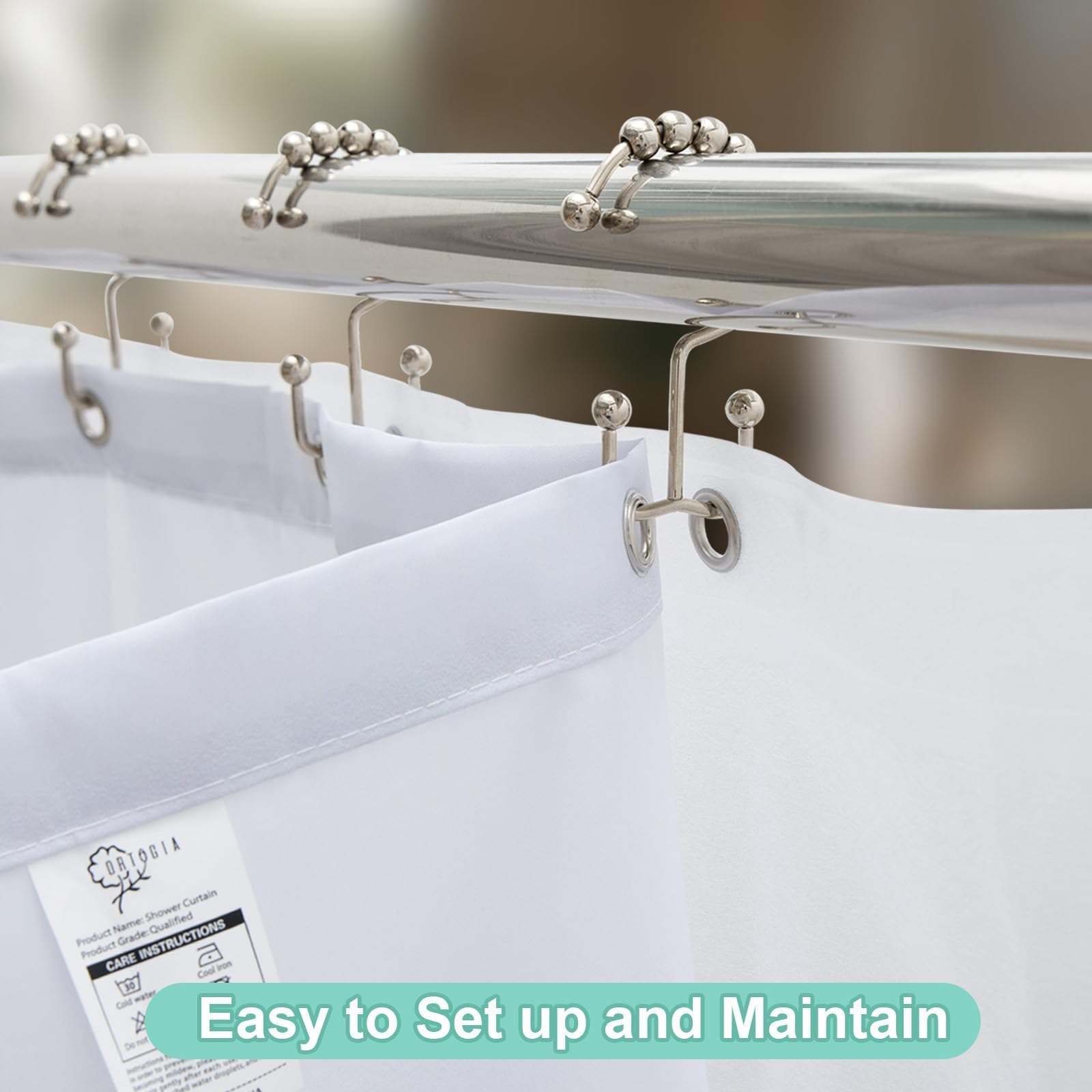 ORTIGIA 12 metal double-sided hooks securely hold the curtain.
