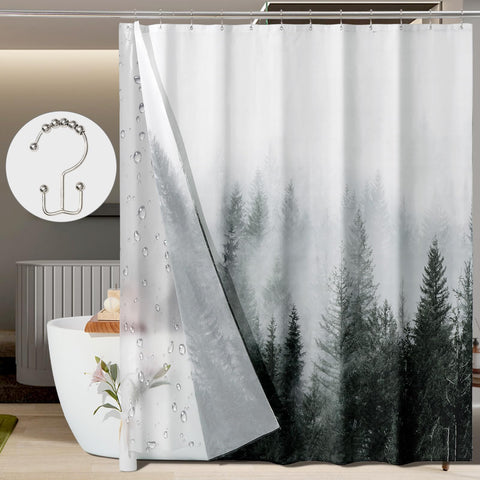 ORTIGIA 3-in-1 forest curtain with liner and hooks, creates a calming bathroom ambiance.