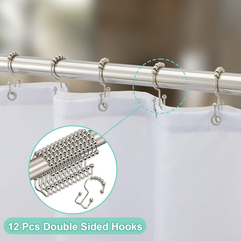 ORTIGIA clear PEVA liner complements forest curtain for mess-free showers.