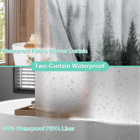 ORTIGIA 72x72 curtain fits standard showers with stylish forest design.