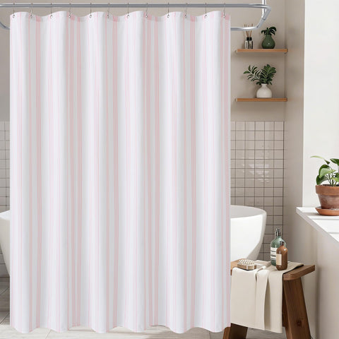ORTIGIA seersucker texture shower curtain adds gentle pattern and depth