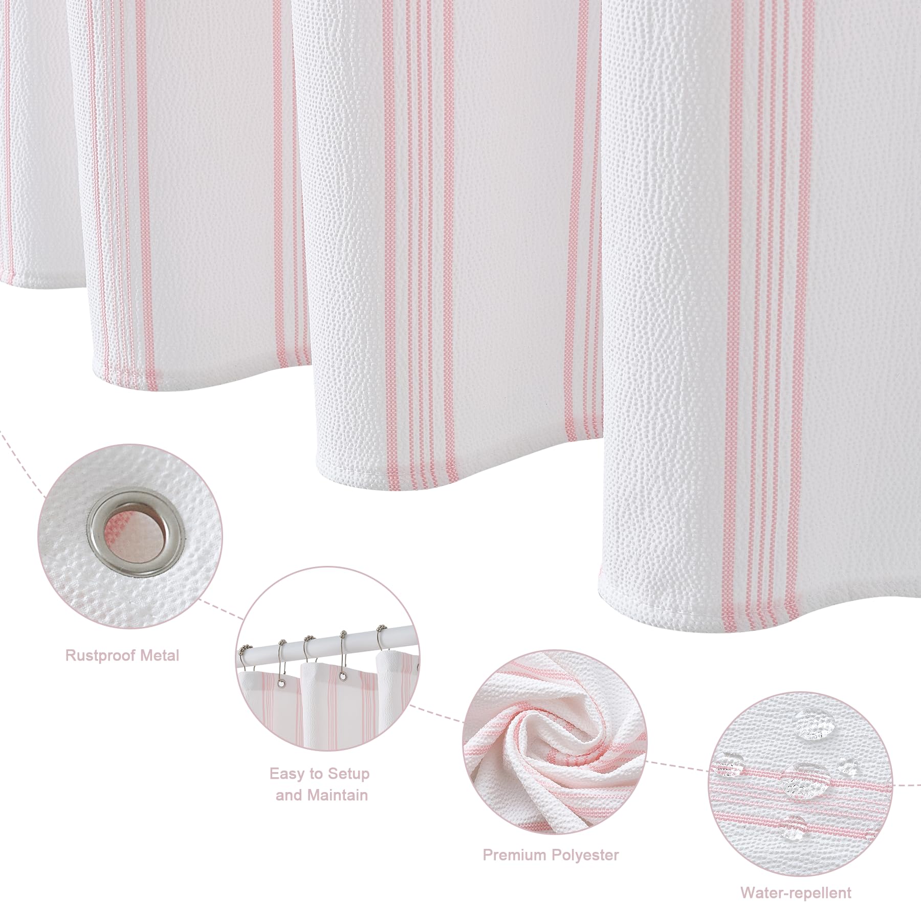 ORTIGIA striped curtain highlights modern farmhouse style for a clean, minimal bathroom aesthetic