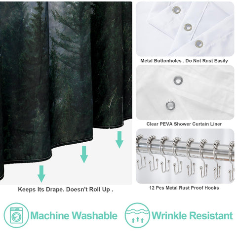 ORTIGIA forest curtain sheds water quickly for easy wipe-down.