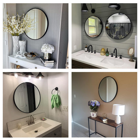 Oruii entryway round mirror adds style and quick check before leaving.