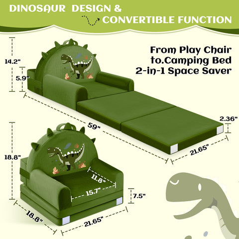 ORWIPO Dinosaur sofa bed backrest remains sturdy during play.