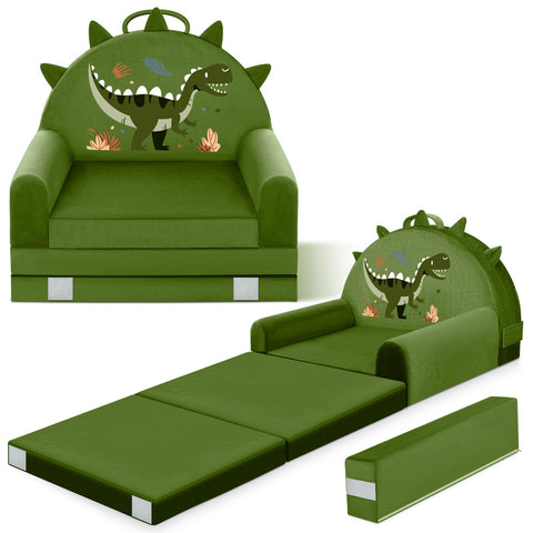 ORWIPO Dinosaur sofa bed folds into a chair for cozy play sessions.