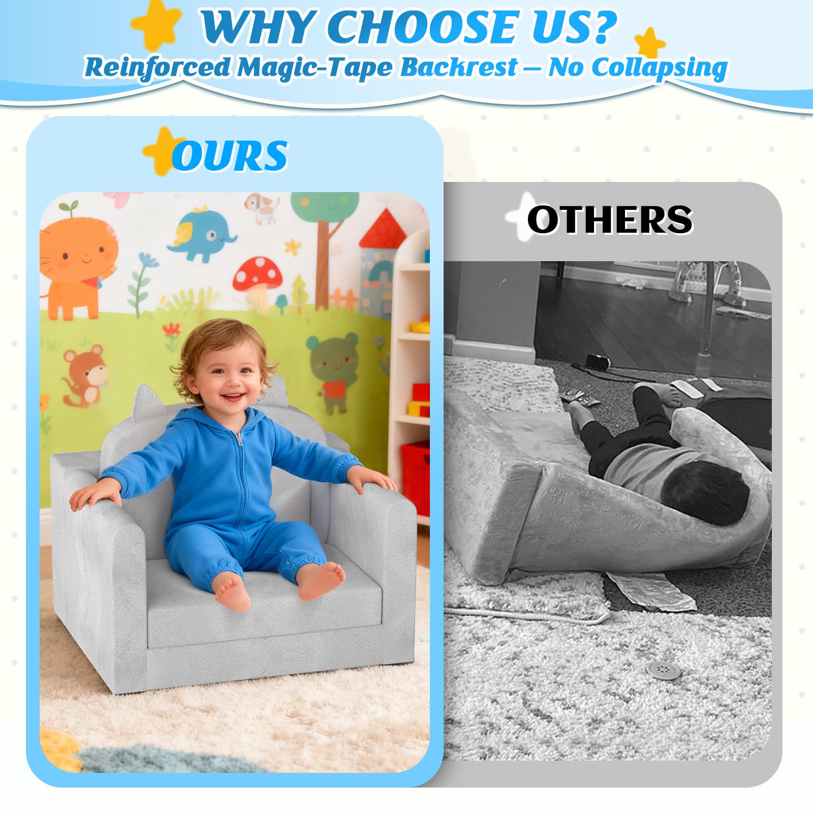 ORWIPO Kids Sofa Bed folds into a travel-ready bed
