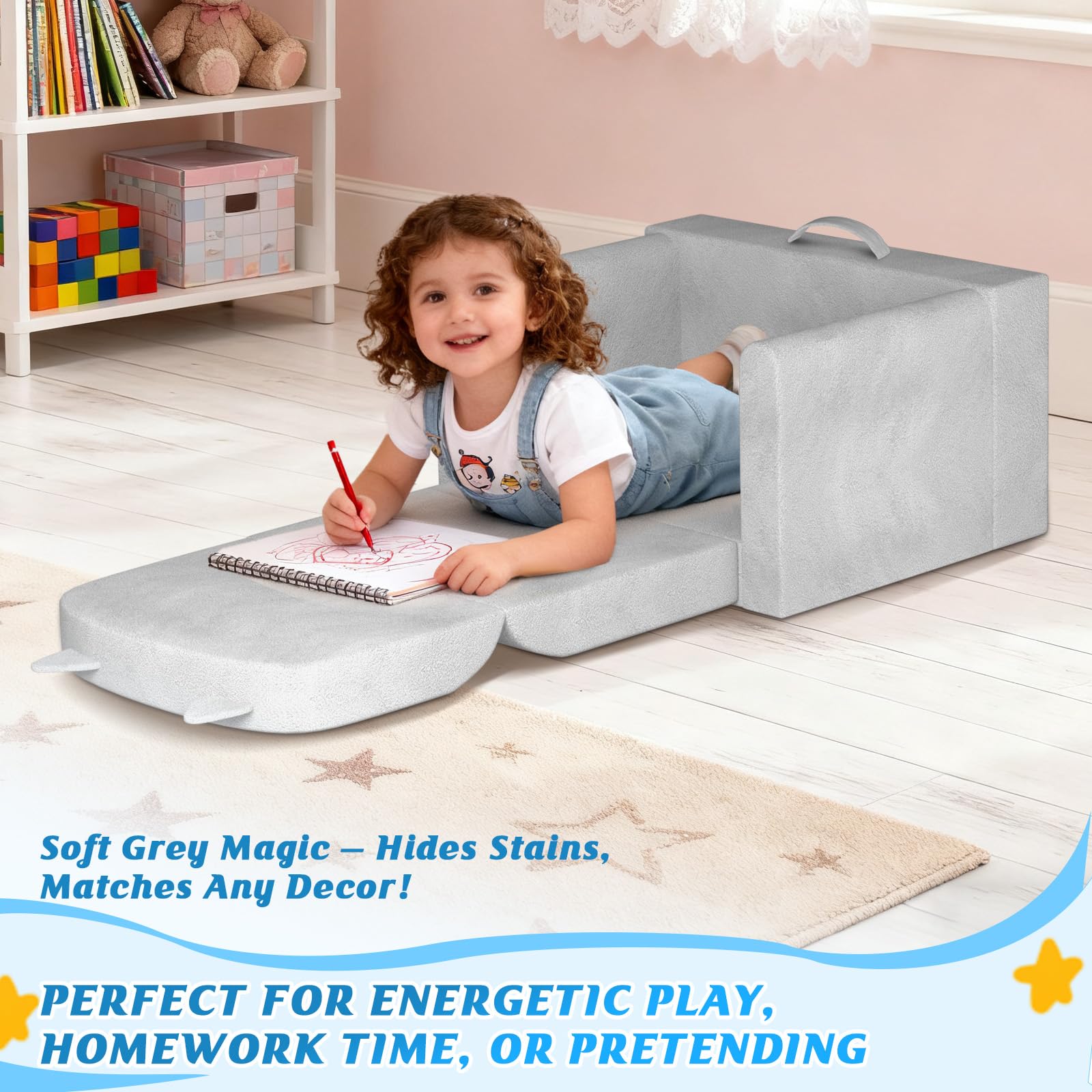 ORWIPO Kids Sofa Bed folds flat for storage and trips