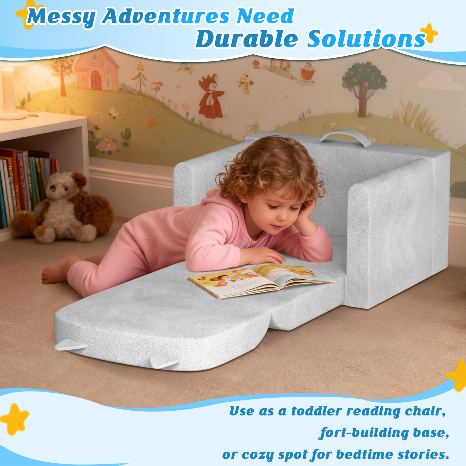 ORWIPO Kids Sofa Bed with removable cover for easy cleaning after snacks
