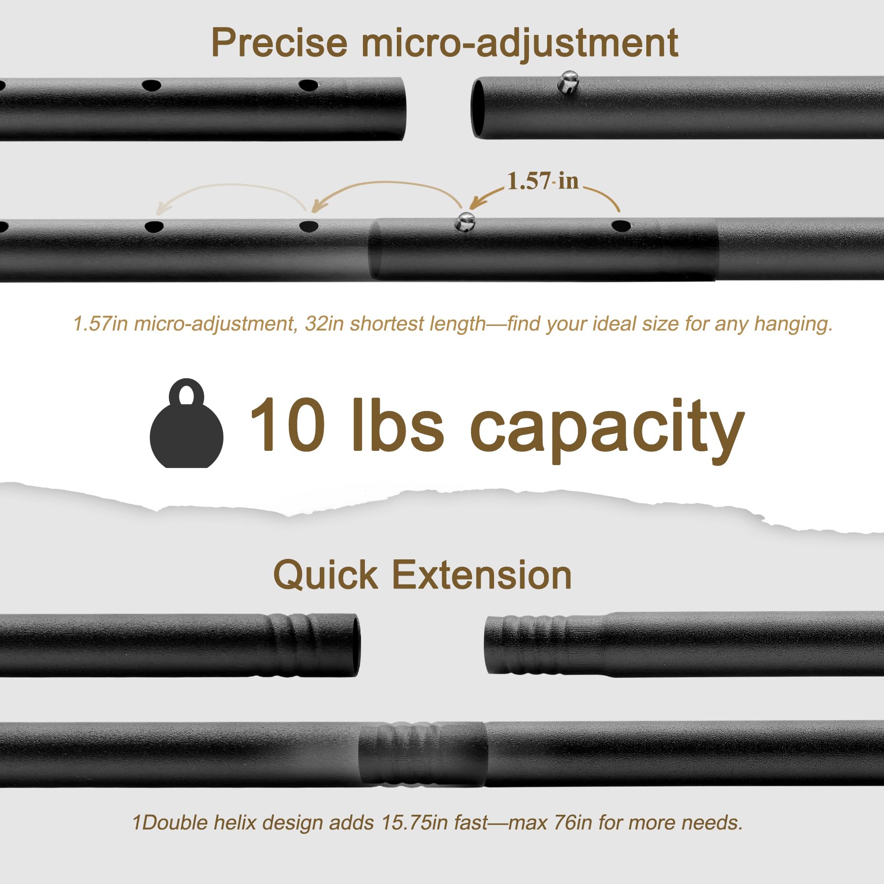Oryzta tapestry hanger rod black matte coating resists rust in humid spaces.