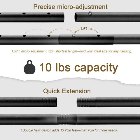 Oryzta tapestry hanger rod black matte coating resists rust in humid spaces.