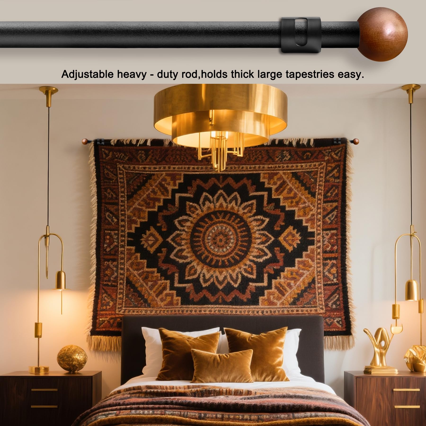 Oryzta tapestry hanger rod wall-mount kit ensures stable installation.