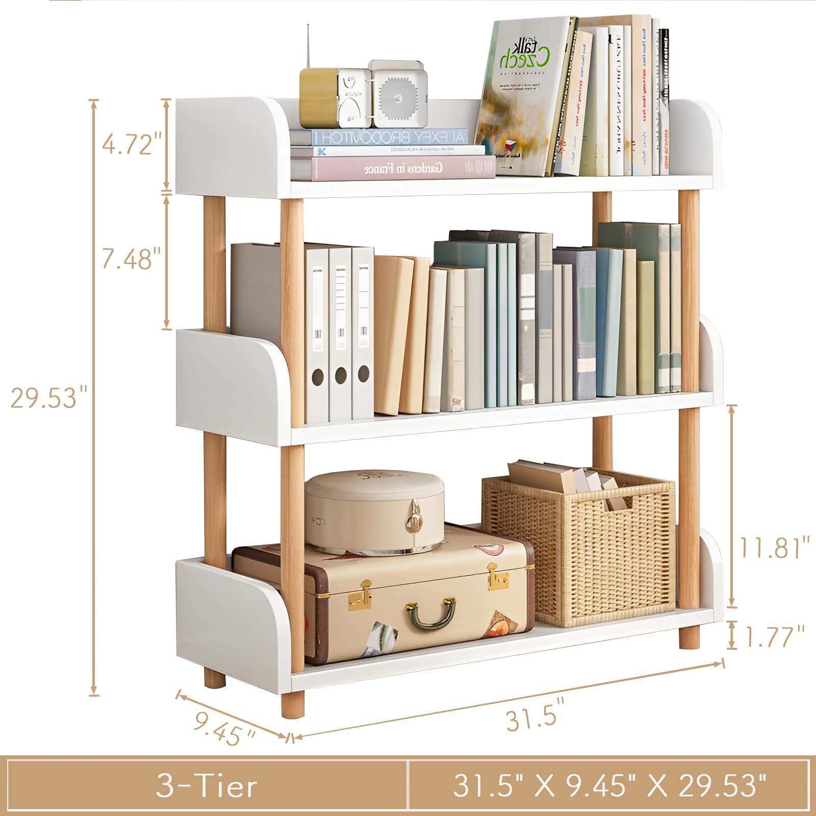 OSCHF three-tier shelf with edge panels guards against slips.