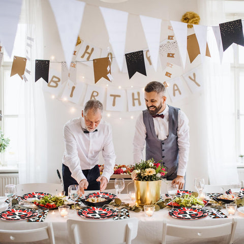 Osonm disposable plates and napkins on a party table for easy cleanup