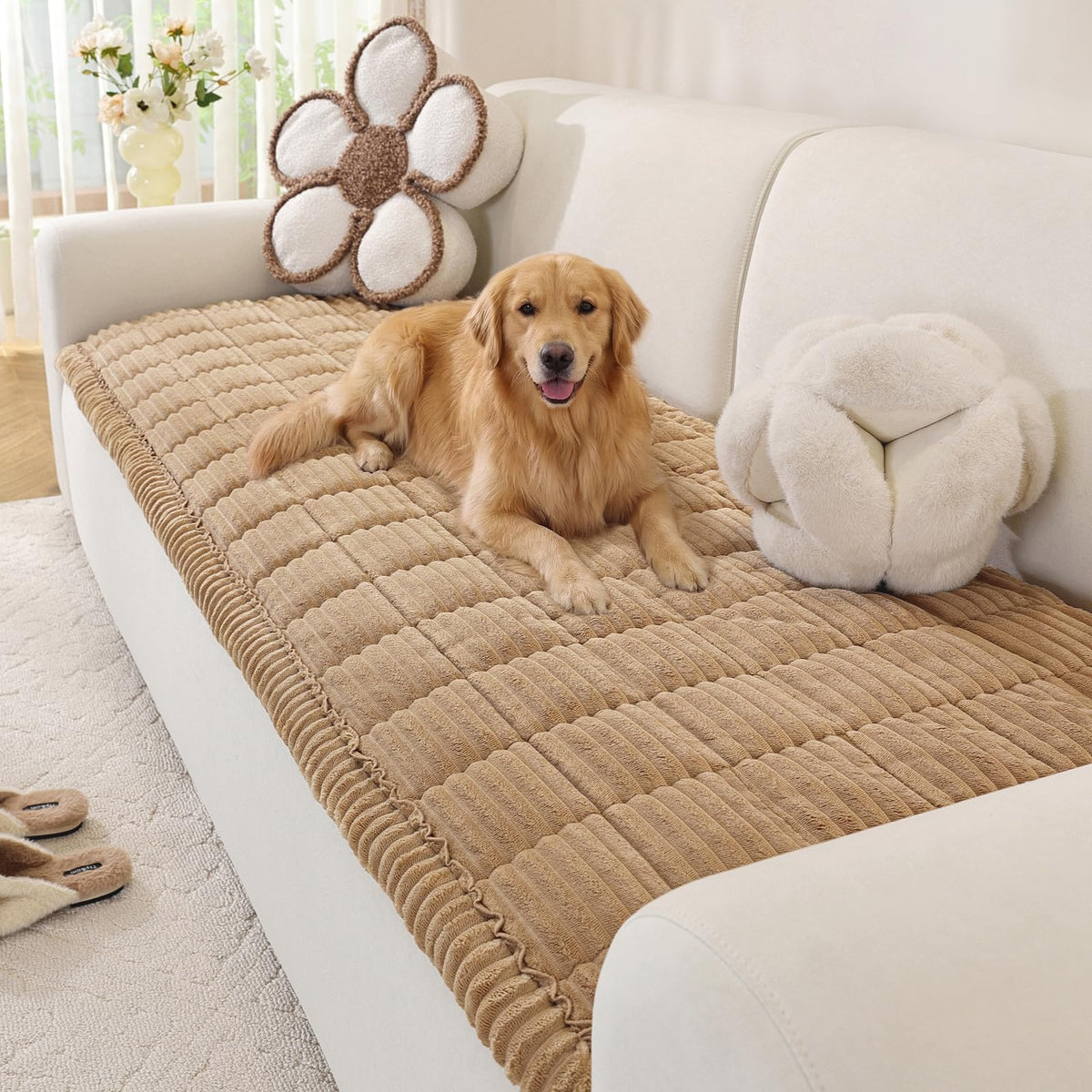 OstepDecor washable couch cover for dogs protects upholstery from scratches and fur.