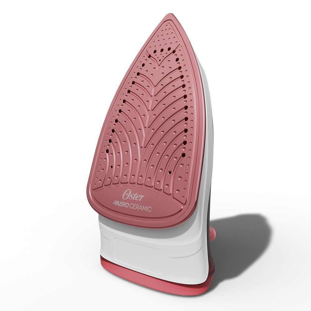 Oster Aeroceramic iron red, ceramic soleplate for smooth, effortless gliding.