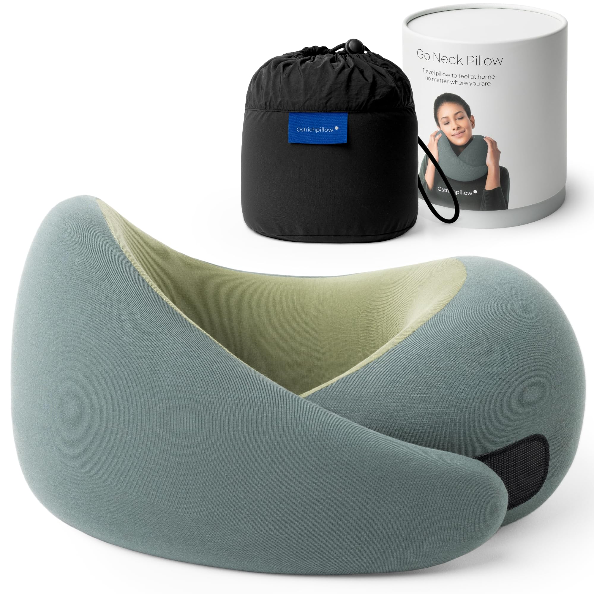 OSTRICH PILLOW Go neck pillow with 360° design for all-day travel comfort.