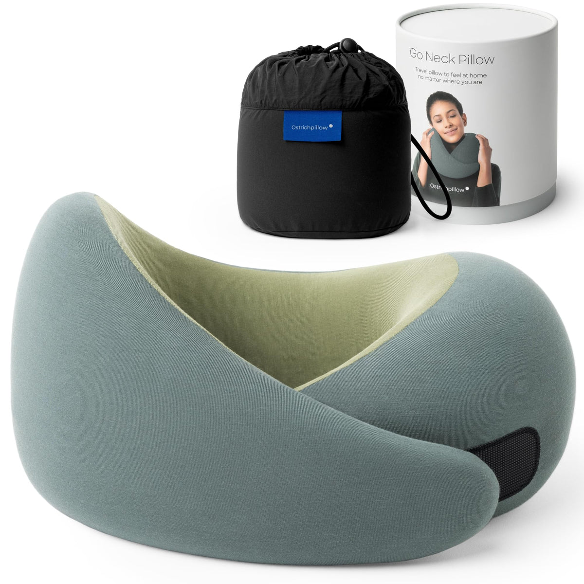 OSTRICH PILLOW Go neck pillow with 360° design for all-day travel comfort.