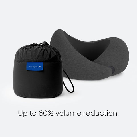 OSTRICH PILLOW Go compresses to 60% for easy packing