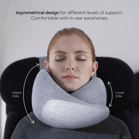 OSTRICH PILLOW Go memory foam core provides customized neck support on flights.