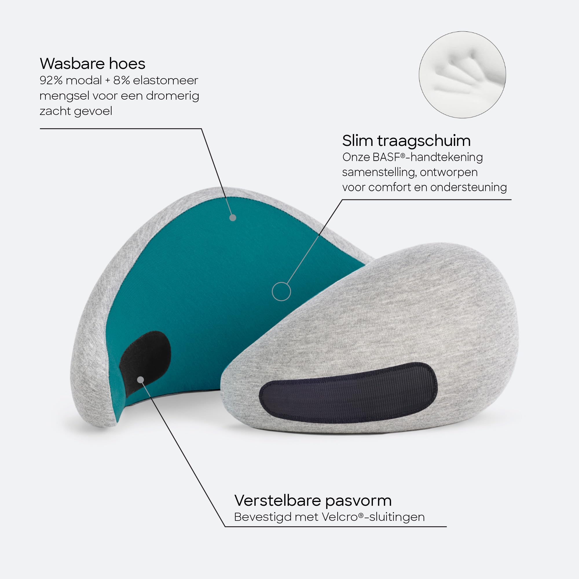 OSTRICH PILLOW Go velcro closure ensures a secure, adjustable fit.