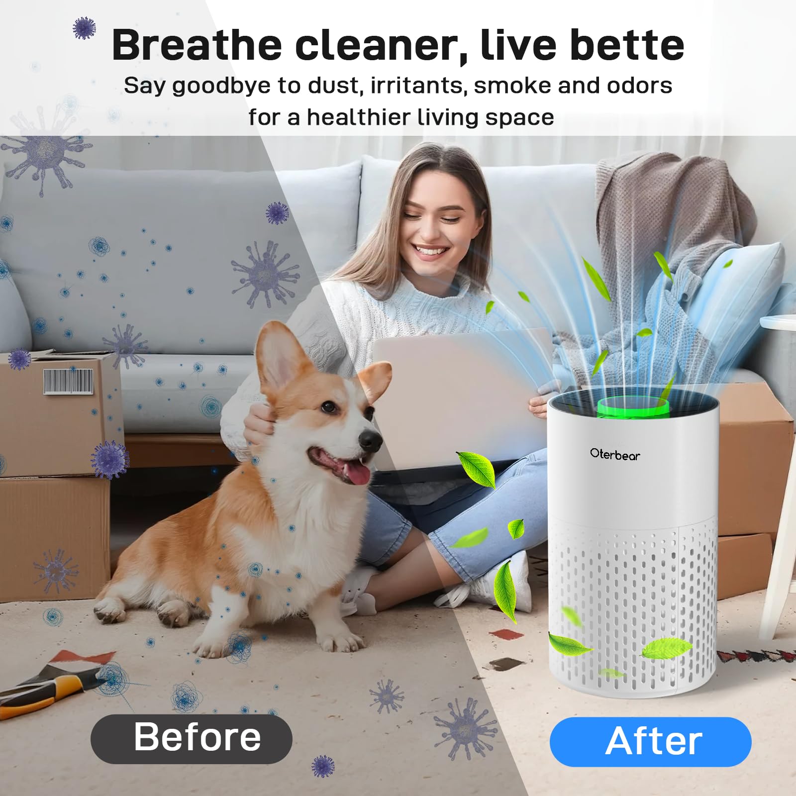 Oterbear air purifier essential oil diffuser area adds gentle room fragrance.