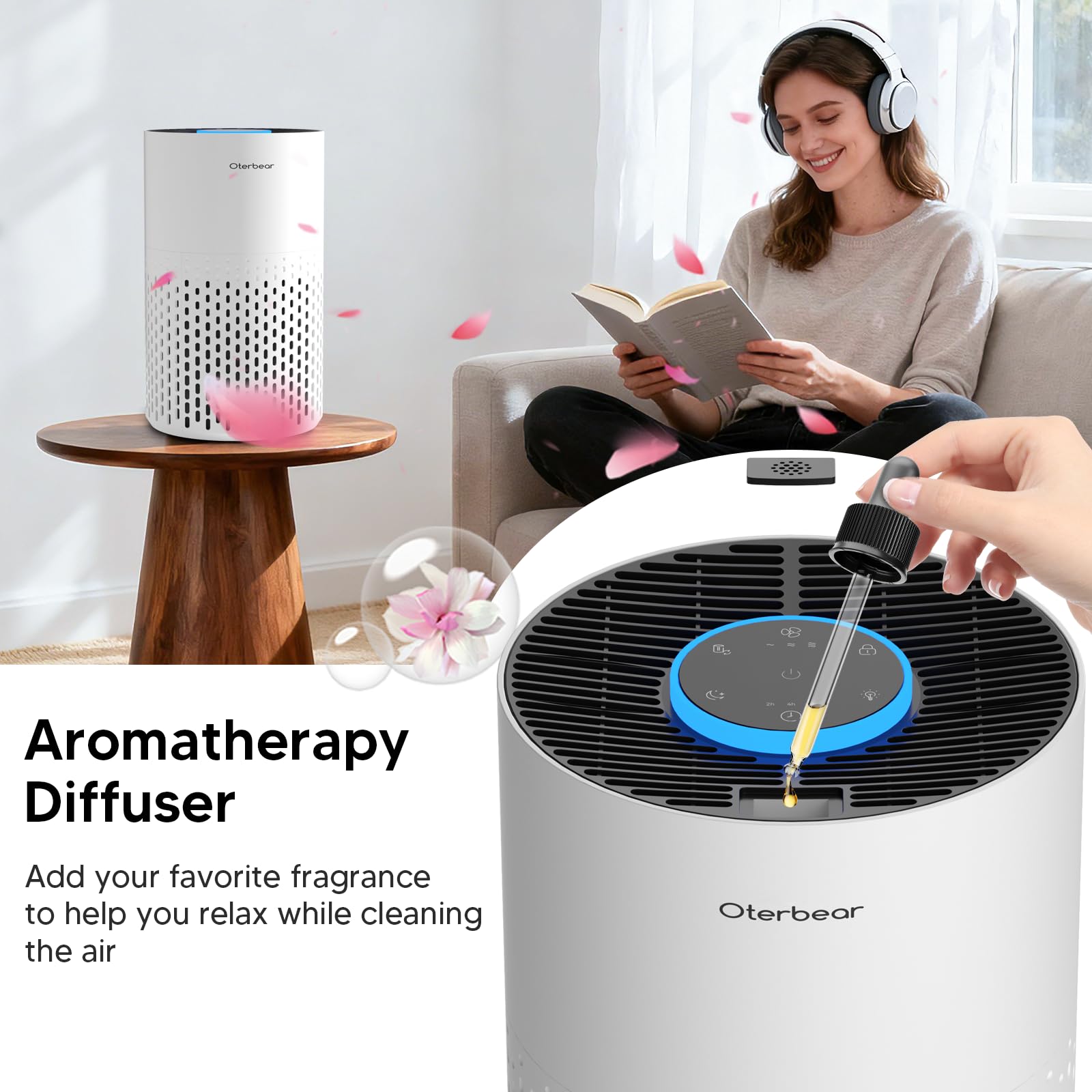 Oterbear air purifier in sleep mode delivers quiet operation for restful nights.