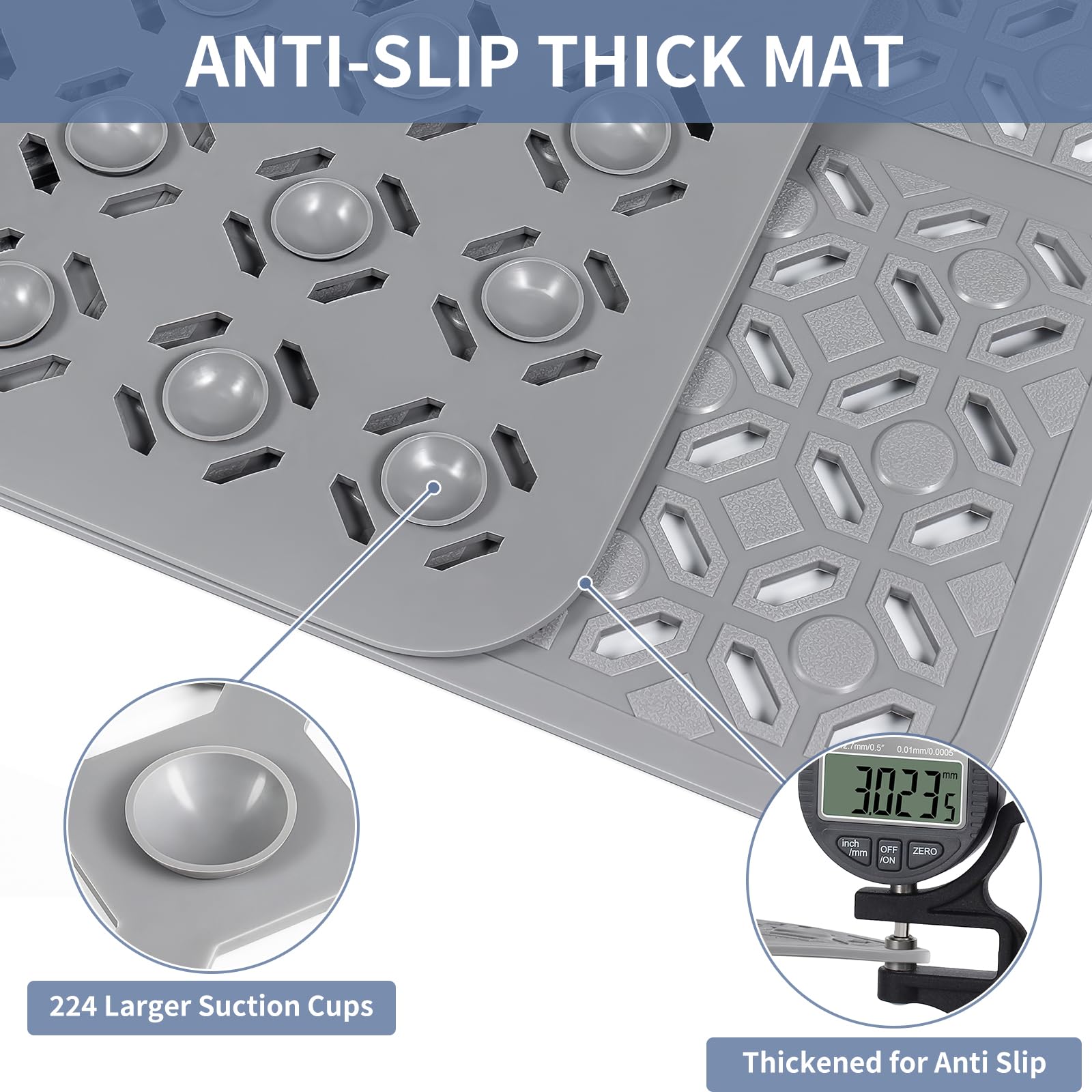 OTHWAY shower mat with 224 suction cups for strong grip on a smooth surface