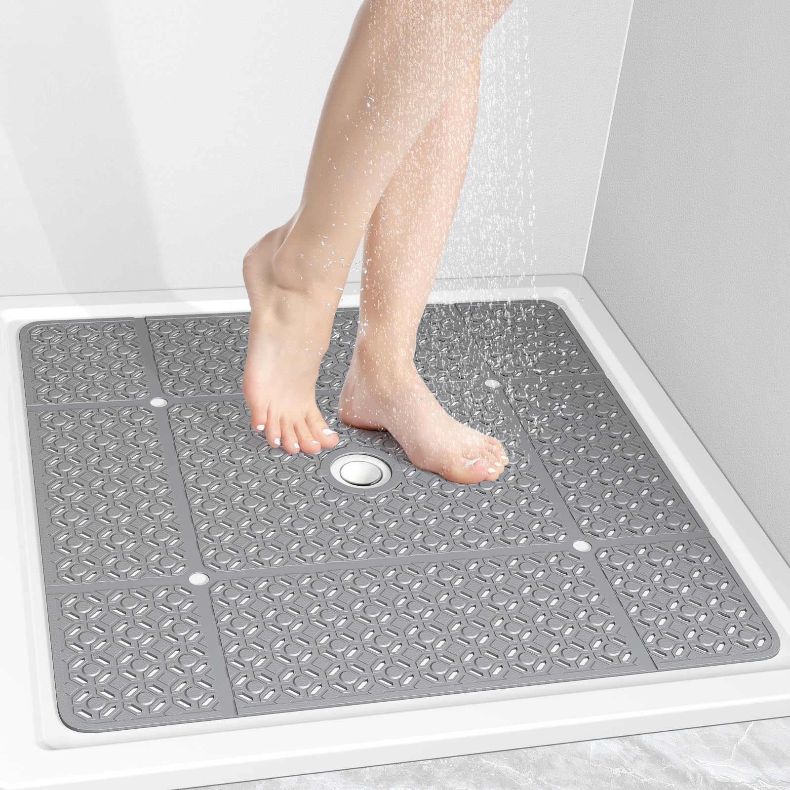 OTHWAY square shower mat 27x27 grey covering more floor for safer showers