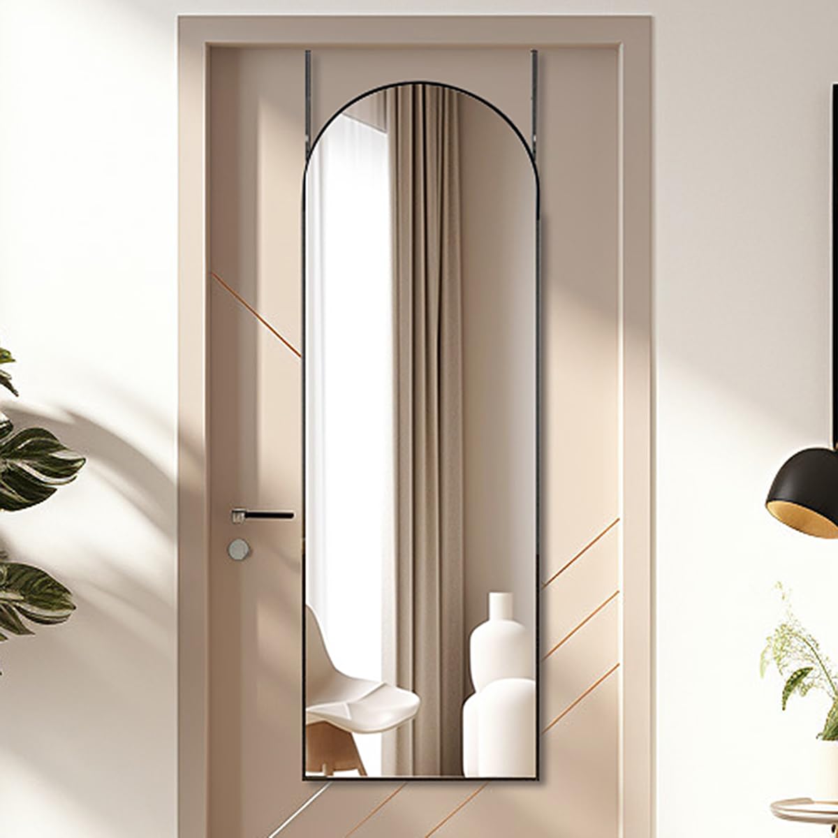 Otlsh arch wall mirror front view with black slim frame for style.