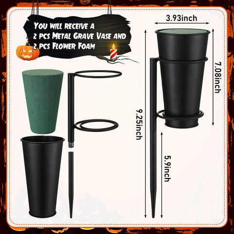 Otoolling metal grave vase in black finish ideal for stable tombstone arrangements.