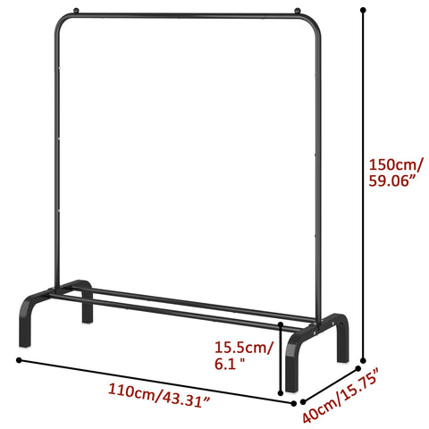 OTROUWORHT clothes rack with dimensions shows tall height for long coats and dresses.