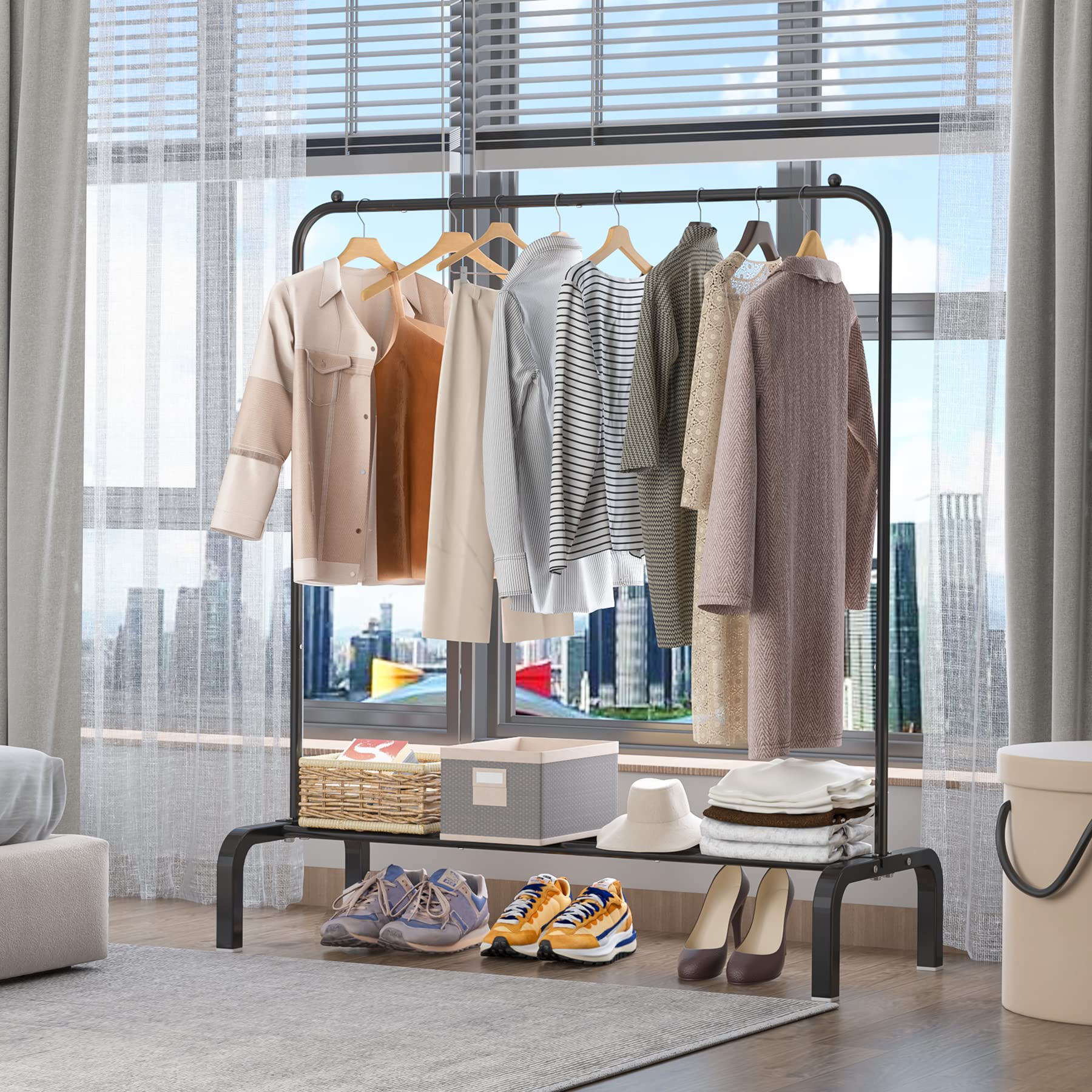 OTROUWORHT clothes rack top safety balls prevent garments from slipping.