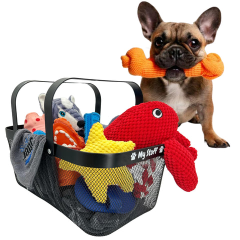 OtterPets dog toy basket handles metal for durability during transport.