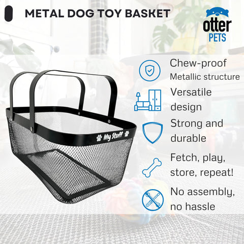 OtterPets dog toy basket metal mesh close-up highlighting chew-proof construction.