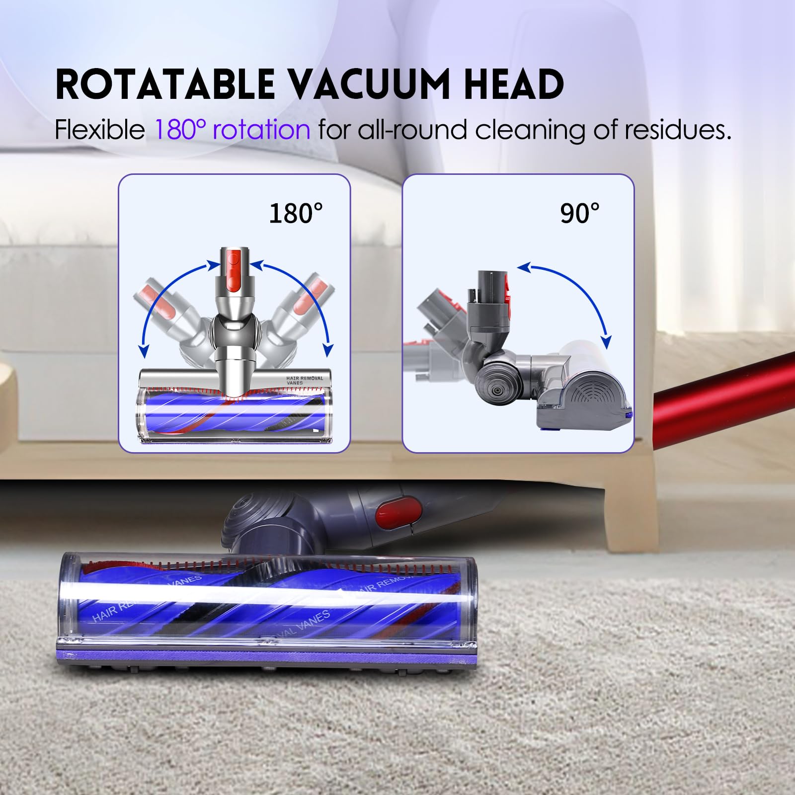 OTTWL head glides under furniture to reach hidden dust and debris.