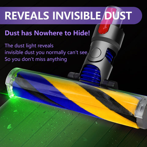 OTTWL V15 LED green light reveals dust for thorough spot cleaning.