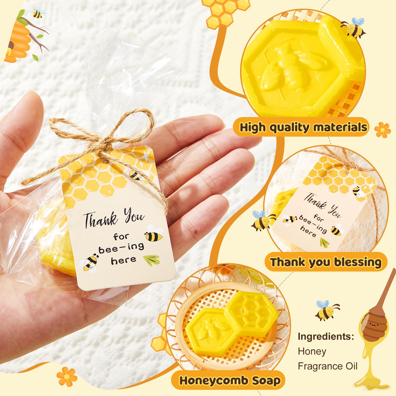 Otuuz thank you card set included with honey soap gifts for guests.