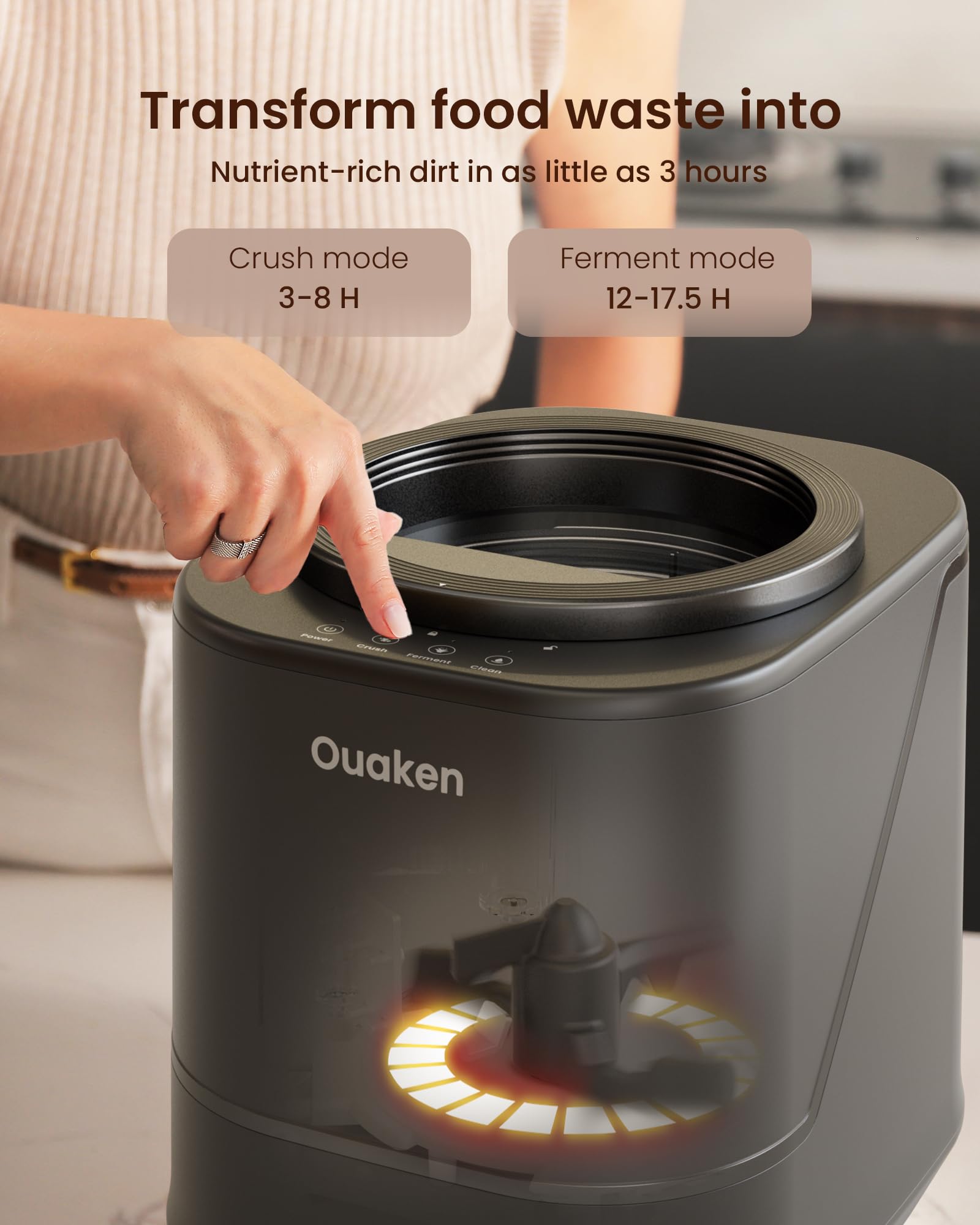 Ouaken control panel shows easy-touch operation for quick use.