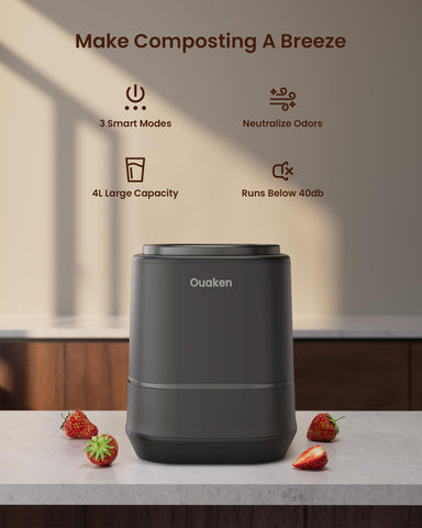 Ouaken odor-filter removes odors during composting, keeping kitchen fresh.