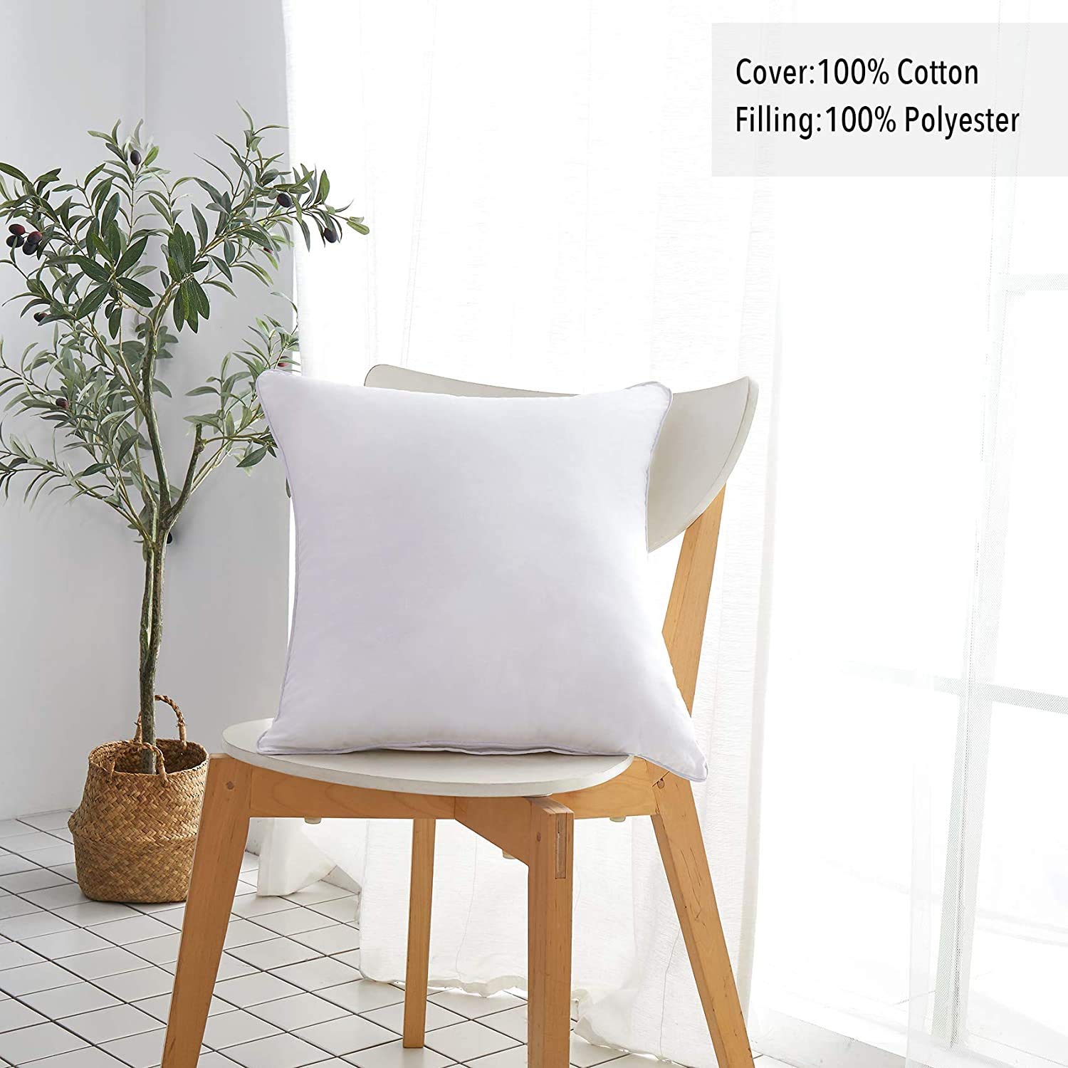 Oubonun two-pack pillow inserts laid flat for easy styling